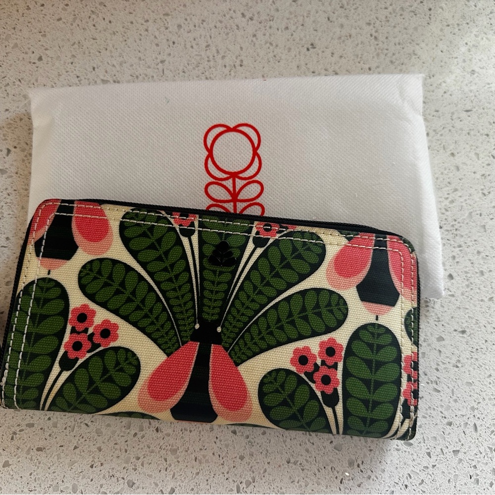 Orla Kiely Wallet Forest Flower Print Green and Pink